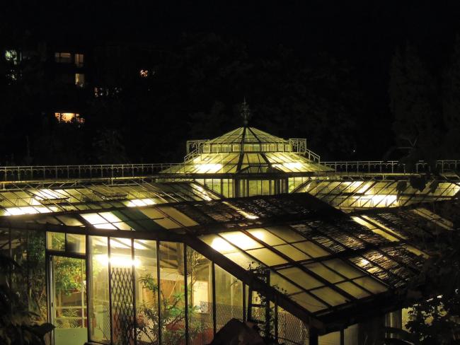 Botanische tuinen van Luik in de avond