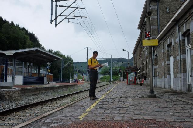 Voyageur qui attend le train à la gare - Pierre Pauquay